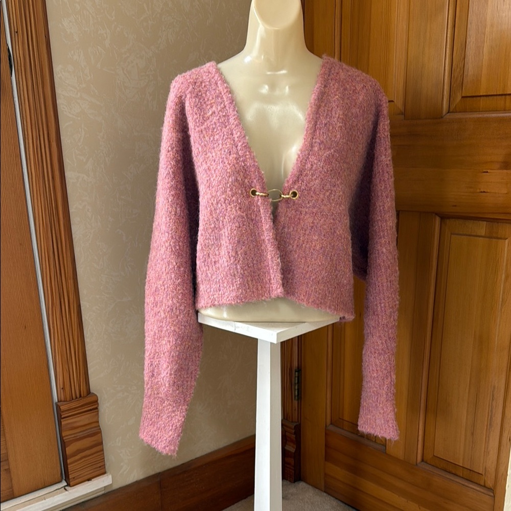Wild Fable Pink Cardigan Cropped Sweater with Plush Texture Woman’s Large